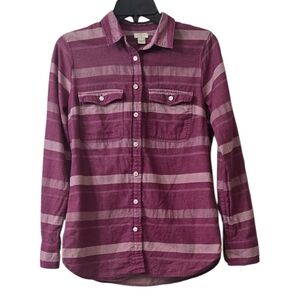J. Crew Burgundy and Pink Striped Flannel Long Sleeve Button Down Size XS